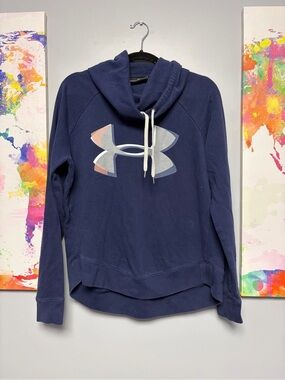 Medium Under Armour Navy Blue Hoodie with large Logo